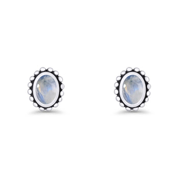 Oval Radiant Halo Stud Earring Moonstone 925 Sterling Silver Wholesale